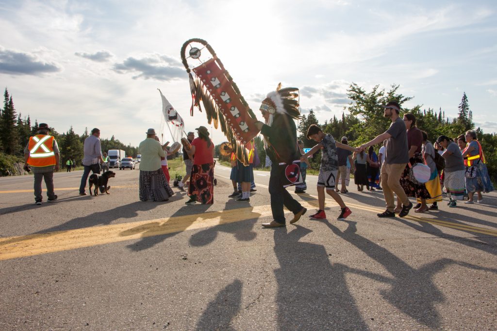 Round dance on Trans-Canada Highway #1 at Manitoba and Ontario border August 9, 2019
